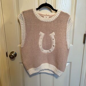 Women's Tan Knit Sweater Vest with Horseshoe